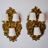 Paire d'appliques Frolaes par Italo Valenti, laiton Espagne 197