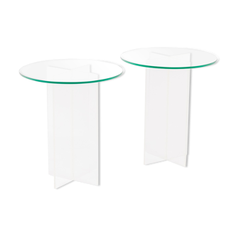 Pair of glass pedestals and altuglas, 1980s