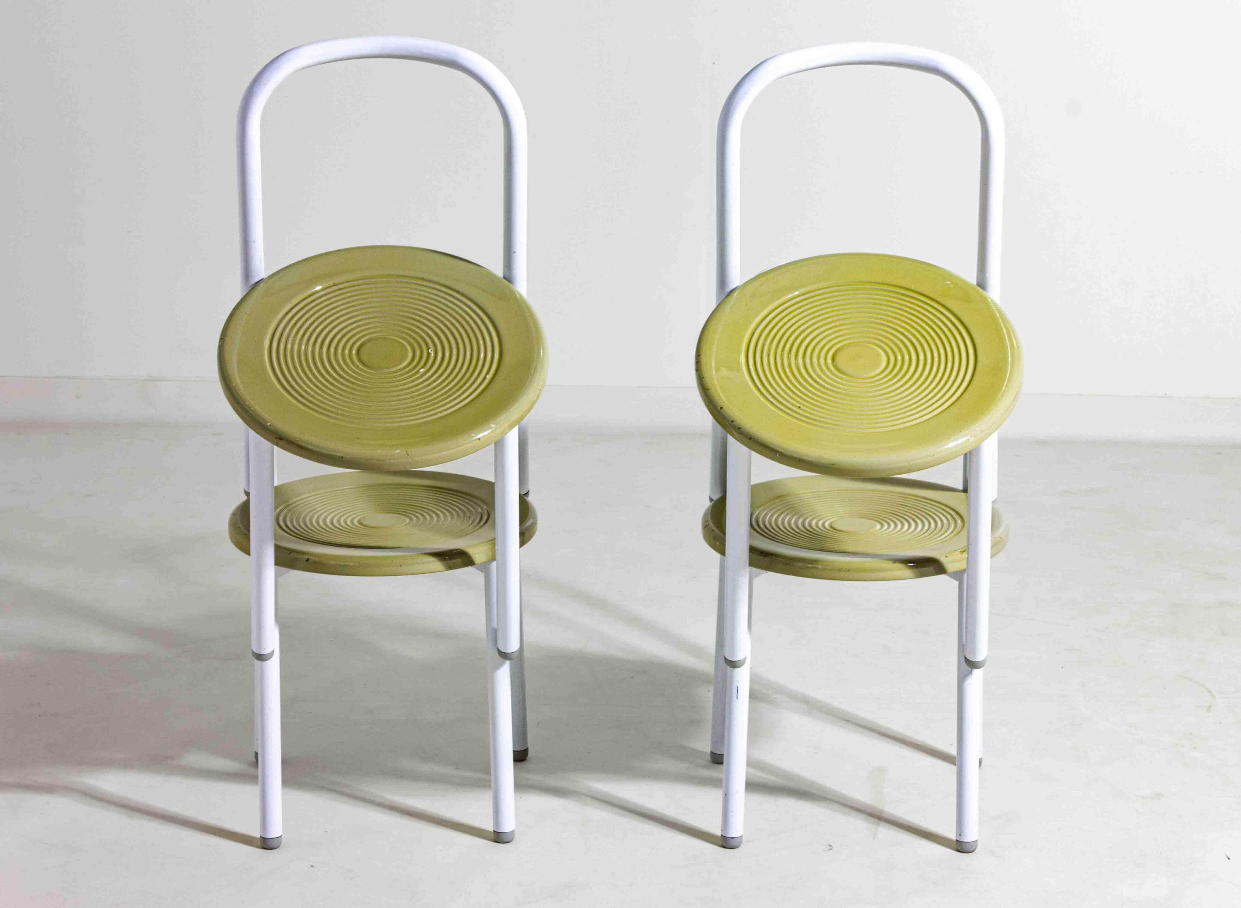 Set of four Italian postmodern metal chairs with sculpted seats, 1980s