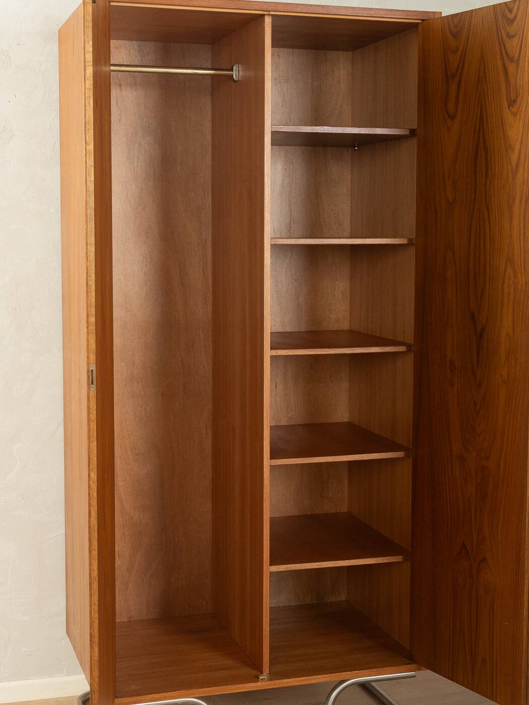 Purist wardrobe from the 1960s, teak veneer, Bauhaus design