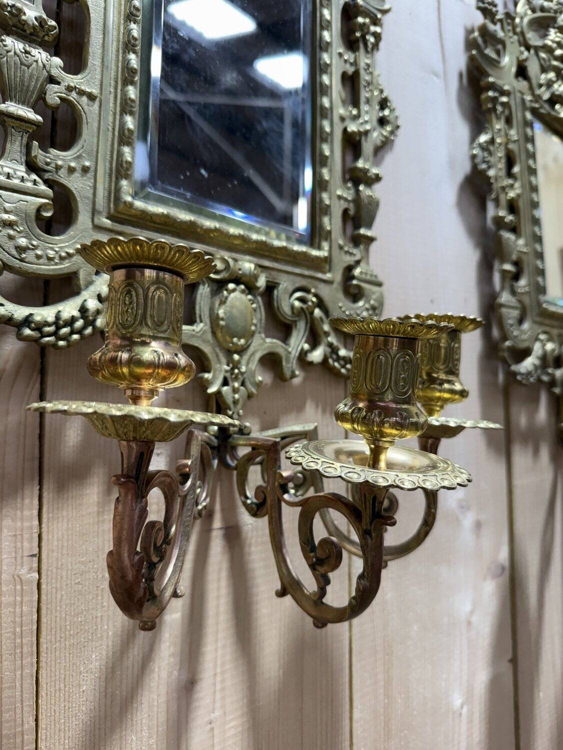 Pair of mirrors with candle holders in bronze signed FC Paris Napoleon III