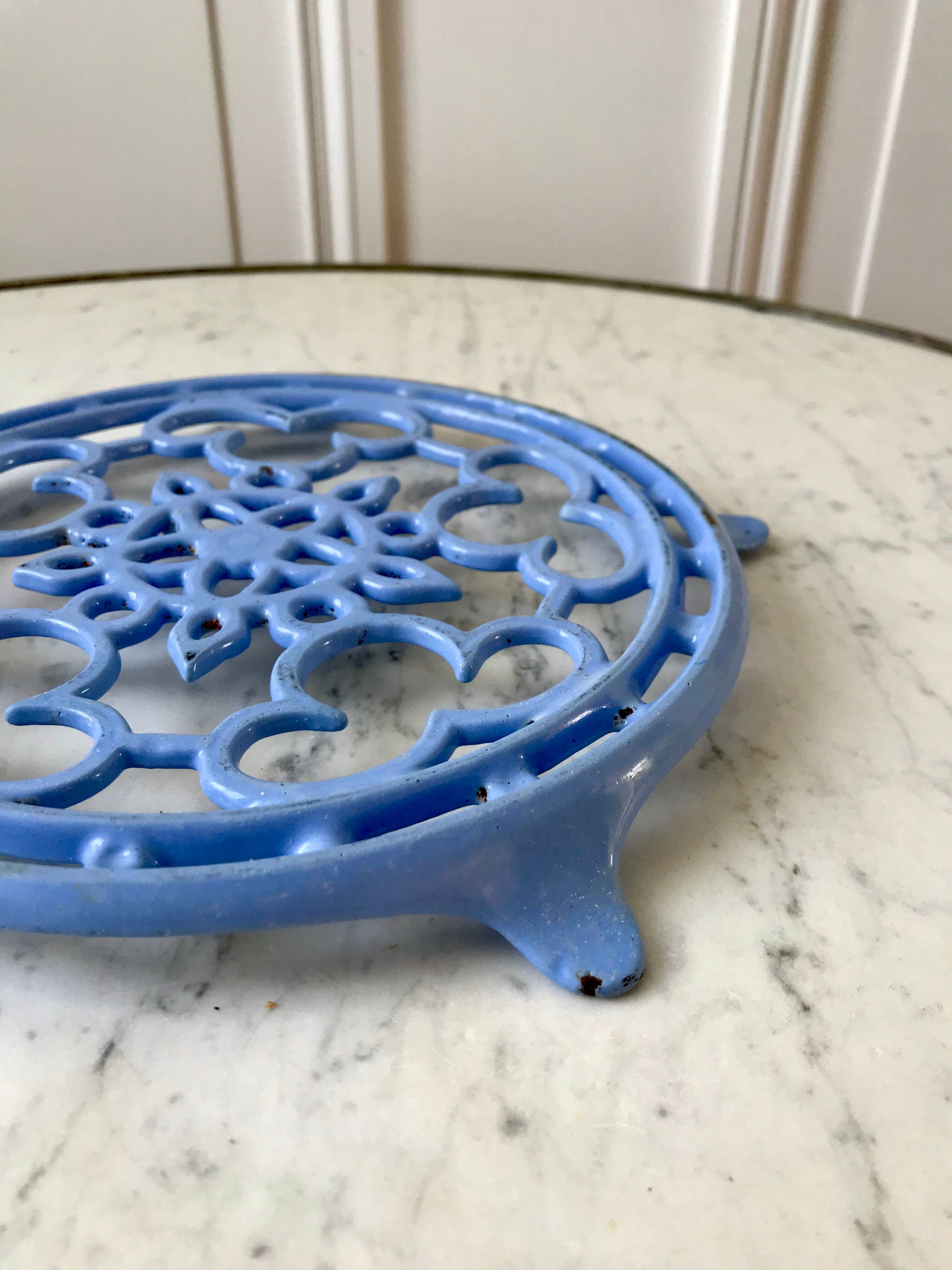 Cast iron coaster painted sky blue early twentieth century