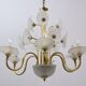 Mid-Century Modern Italian Murano Lattimo and Brass Chandelier, 1970s