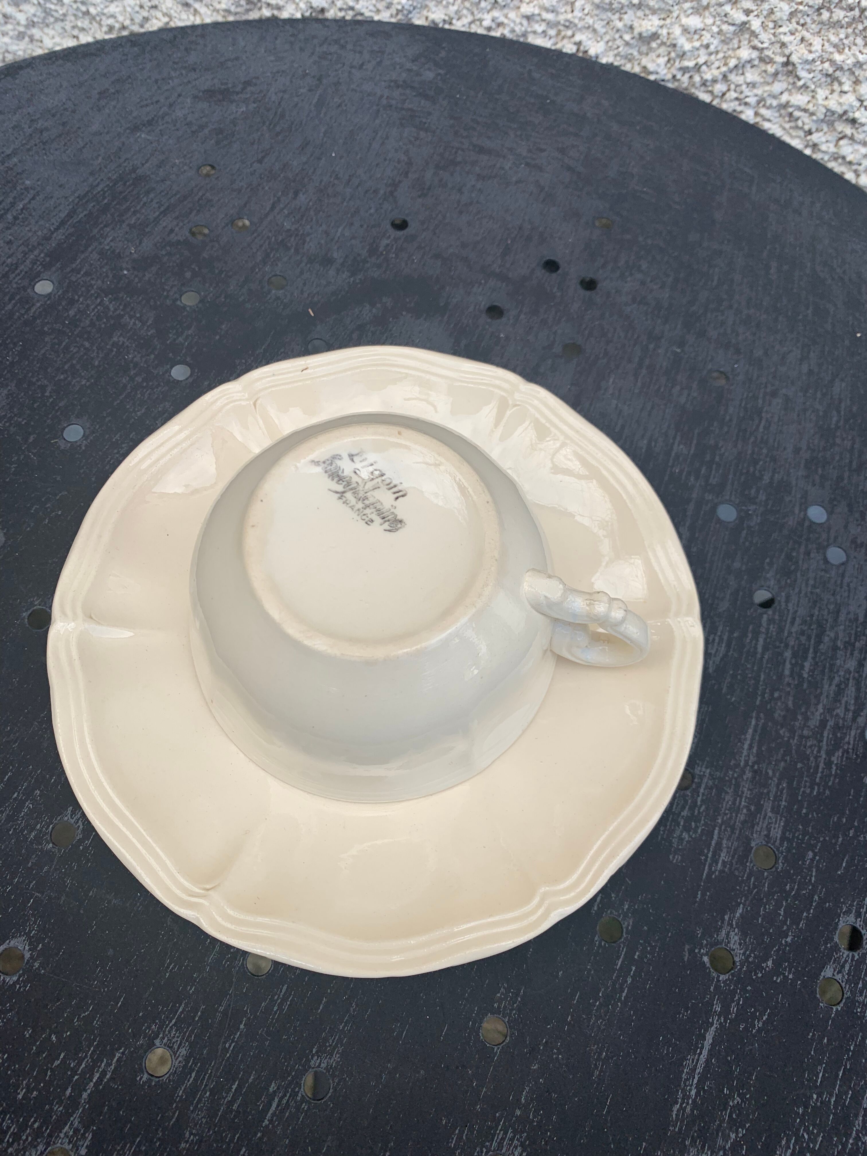 Digoin sarreguemines earthenware tea set consisting of 15 pieces antique cream