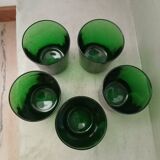 5 verres à eau anciens verts