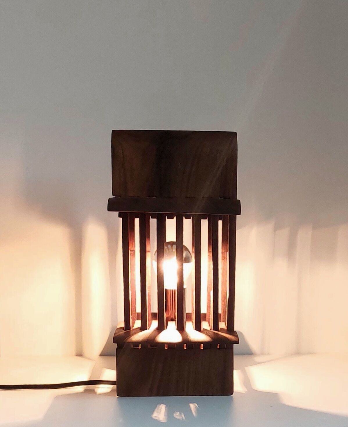 Vintage solid teak lamp