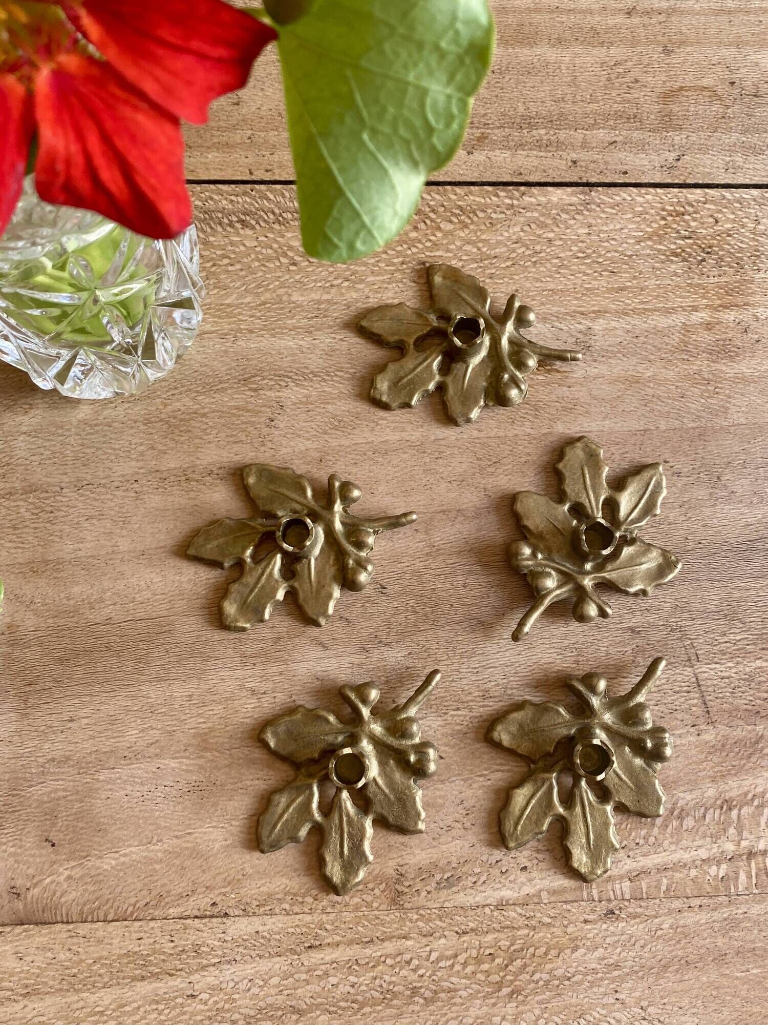 Set of 5 small vintage brass candlesticks / candle holders