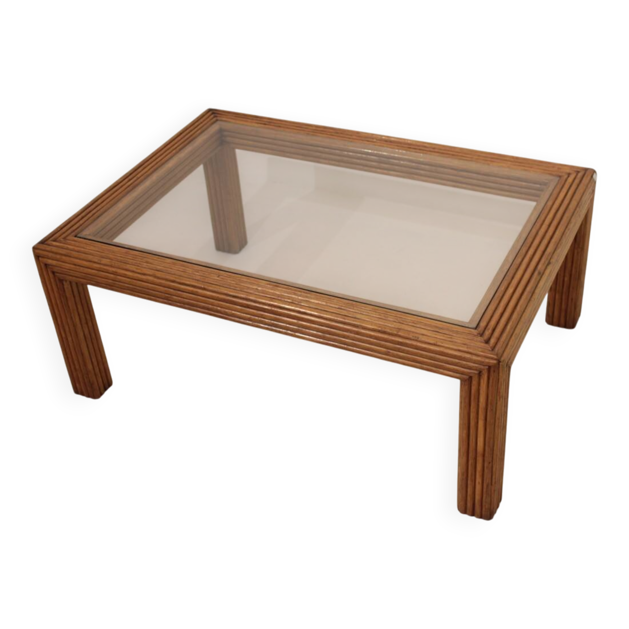 Rattan and glass coffee table - 60s/70s