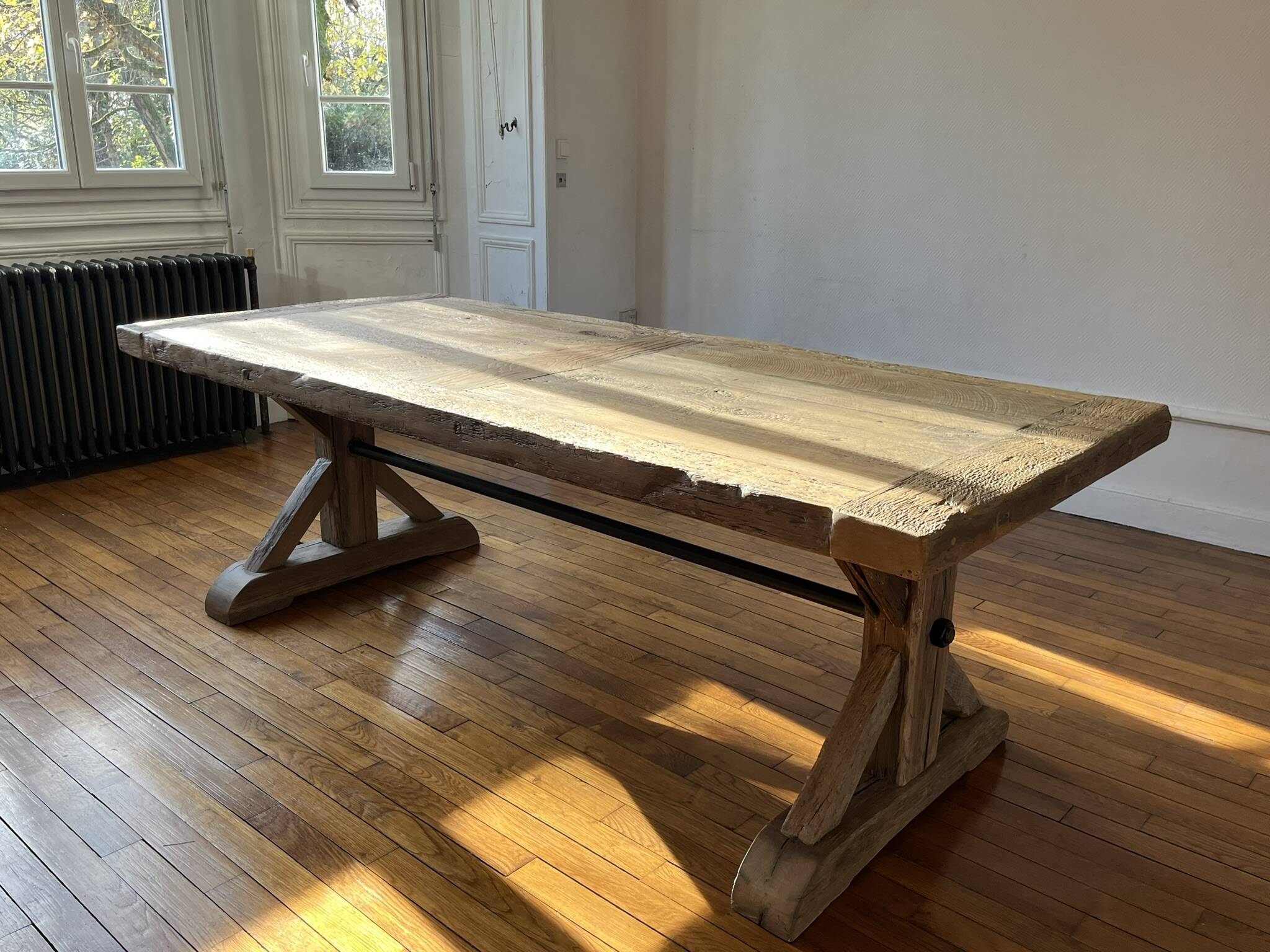 Antique solid oak farmhouse table with star legs - length 200 cm