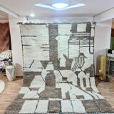 Tapis Berbère 300x200 cm - Motifs Abstraits en Tons Neutres