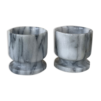 Two coquetiers in vintage grey and white marble