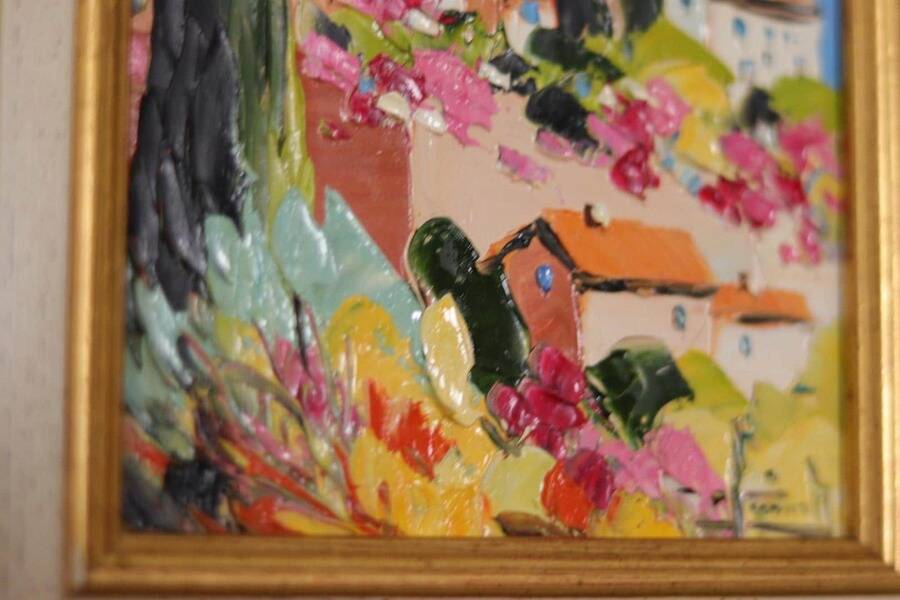 Original French oil on canvas – “Saint‑Paul‑de‑Vence” by Guinet C – vintage & framed – 28 × 23 cm