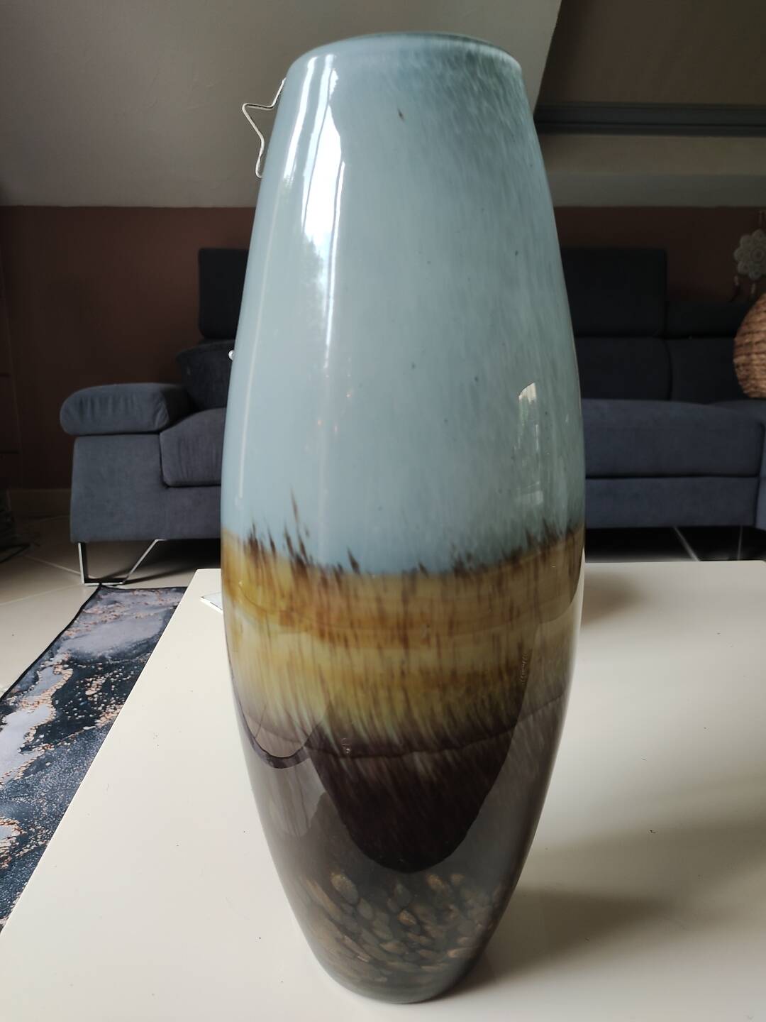 Large Cylindrical Vase in Murano Blown Art Glass/Gold Glitter