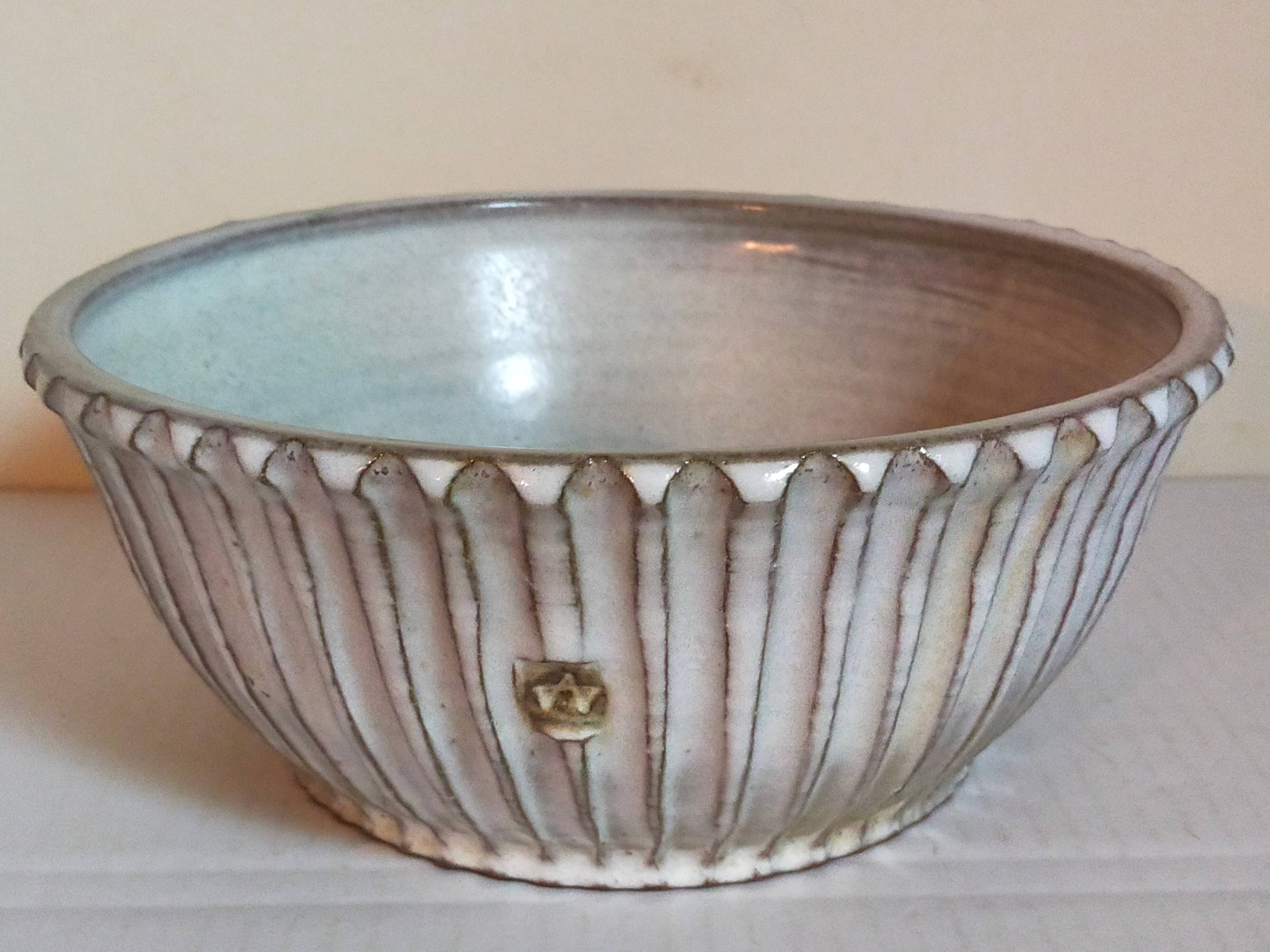 Vintage fluted enameled earthenware potter's salad bowl
