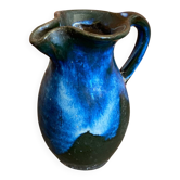 Pichet Ancien Cruche Grès Émaillé Noire Bleu Années 70 Vintage