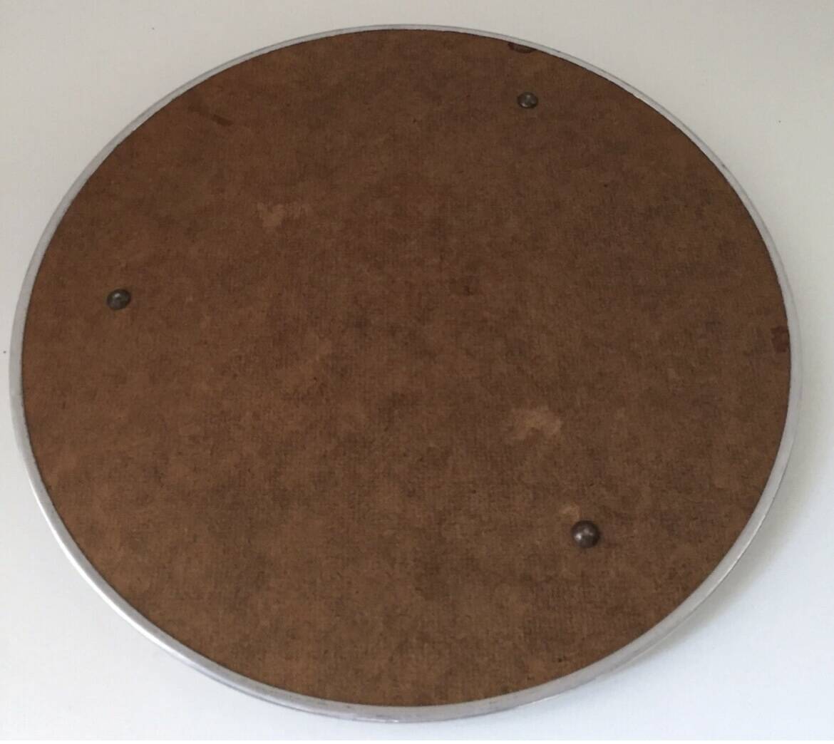 Round art deco metal and chrome mirror tray