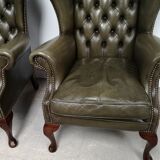 Bergères armchairs chesterfield green leather
