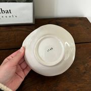 Vintage hollow dish and its 6 strawberry slip bowls
