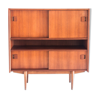 Buffet vintage en teck avec portes coulissantes, France 1960