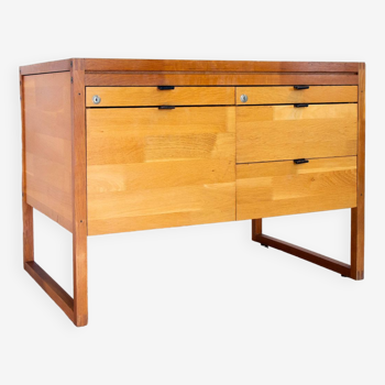 Scandinavian sideboard, solid wood and leather
