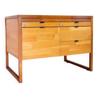 Scandinavian sideboard, solid wood and leather