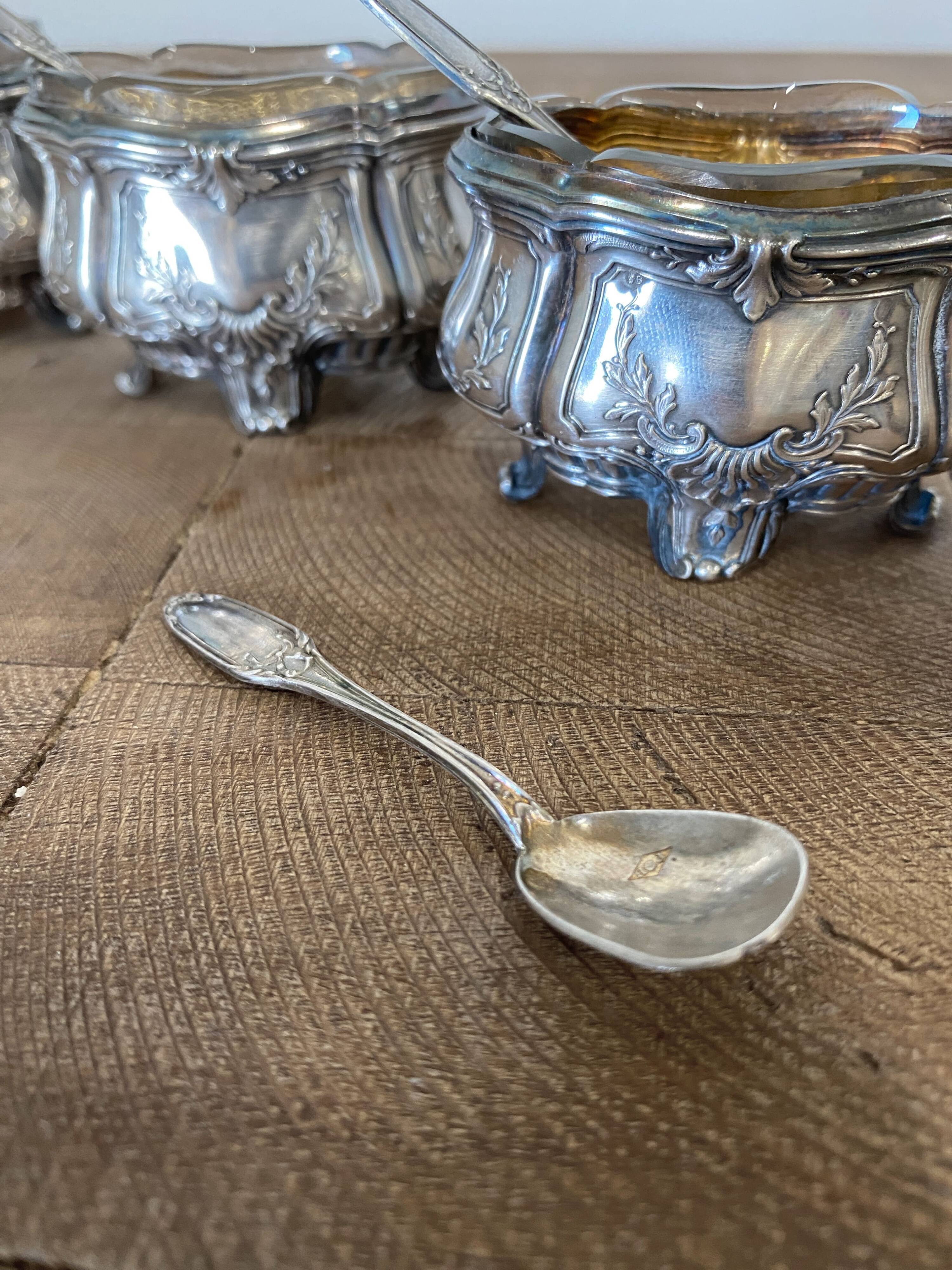 Set of 4 antique silver salt cellars