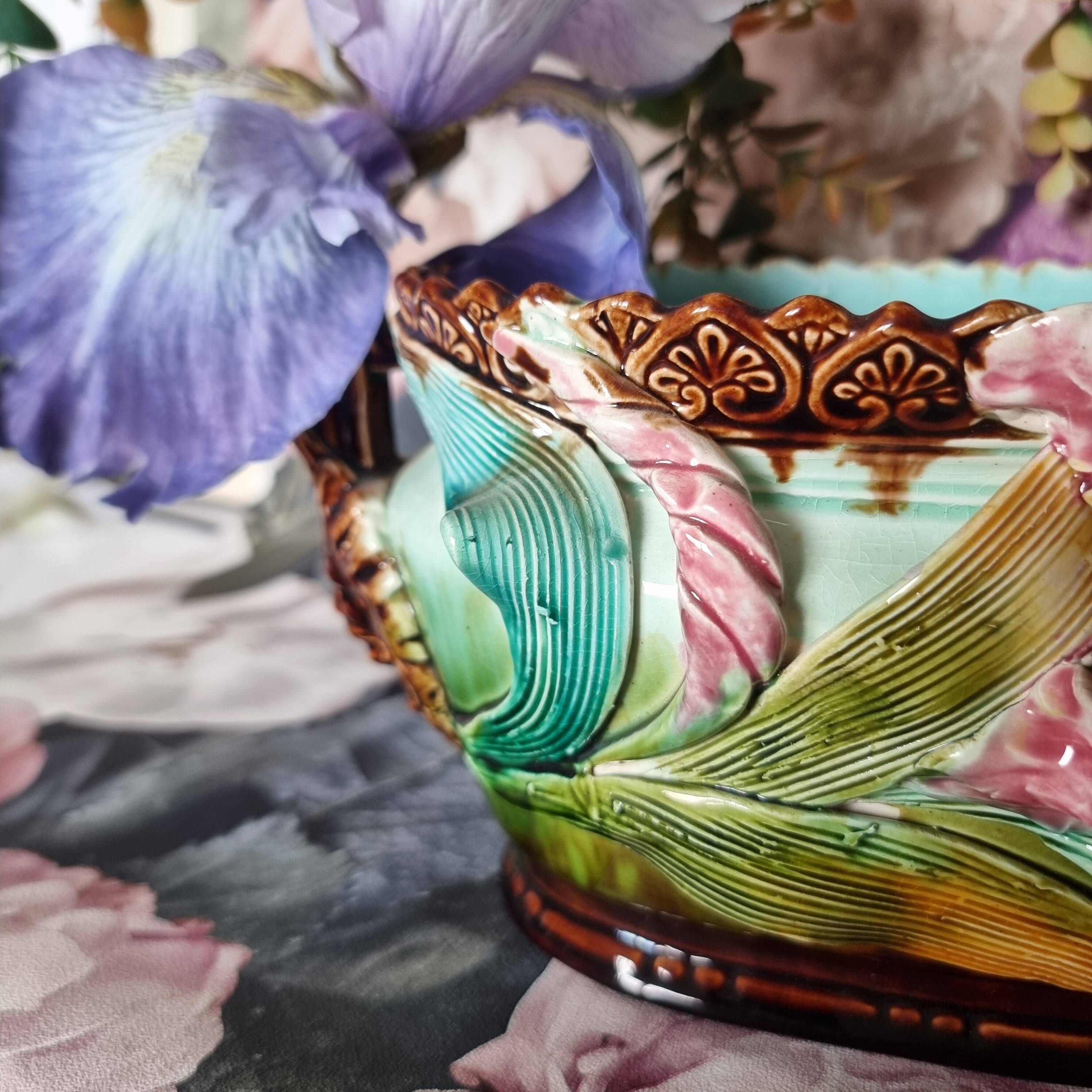 19th century French Art Nouveau planter in barbonite ceramic and m