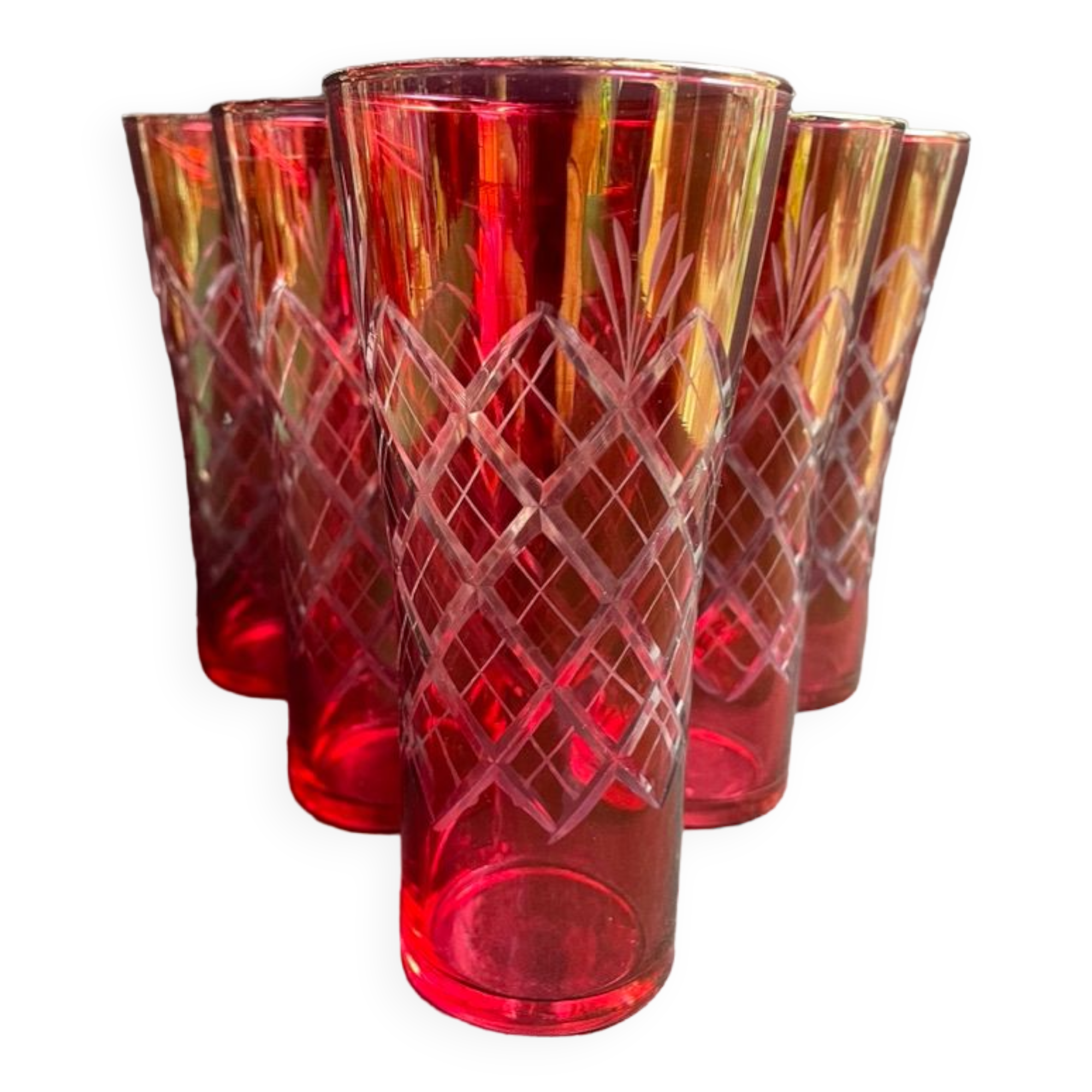 6 red glasses cut in orangeade – mid-twentieth