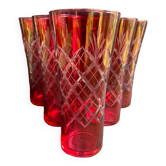 6 verres rouges taillés à orangeade – milieu XXème