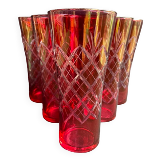 6 red glasses cut in orangeade – mid-twentieth