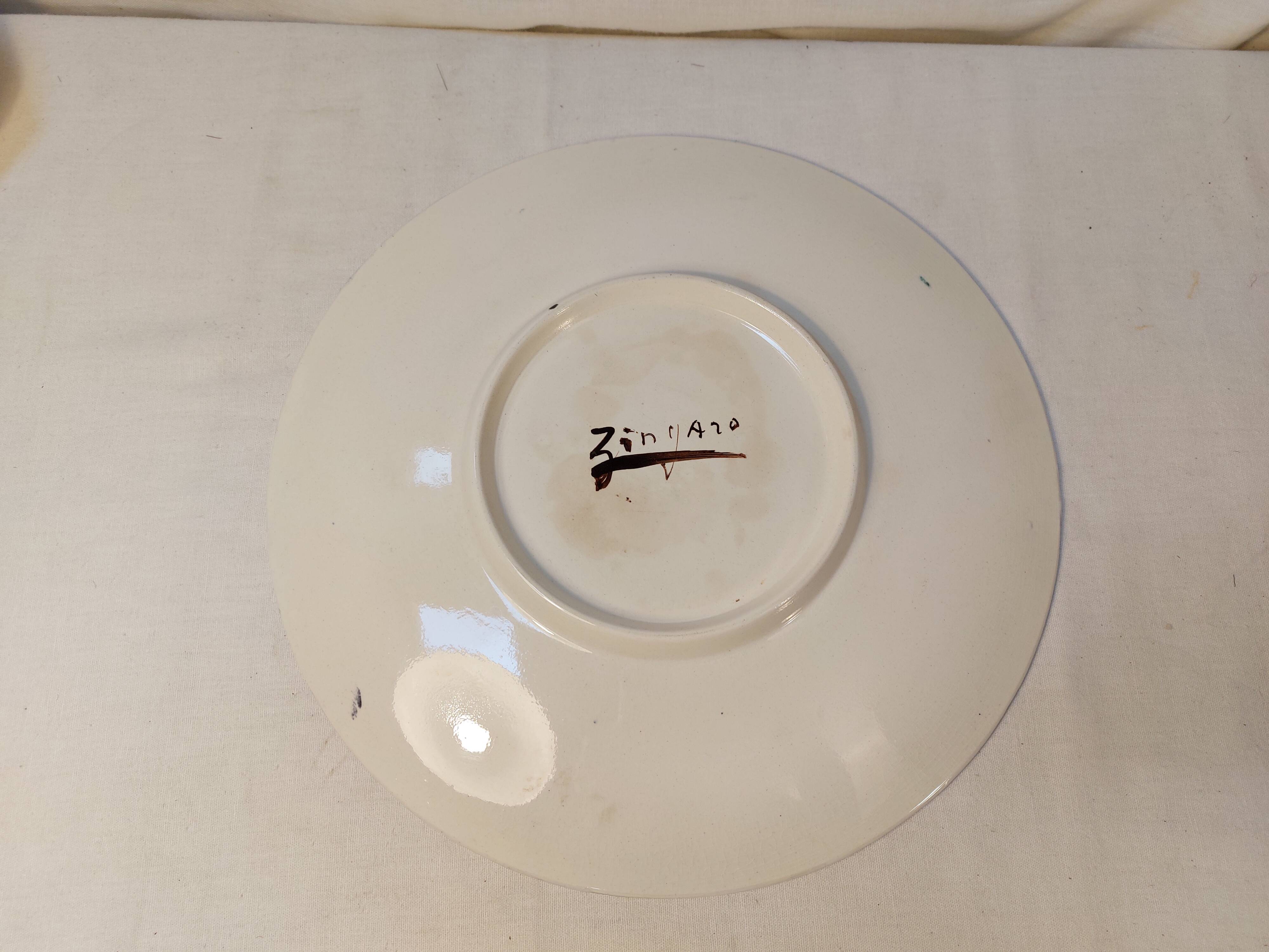 Vintage glazed ceramic cake plate signed ZINGARO - Italy 1960s