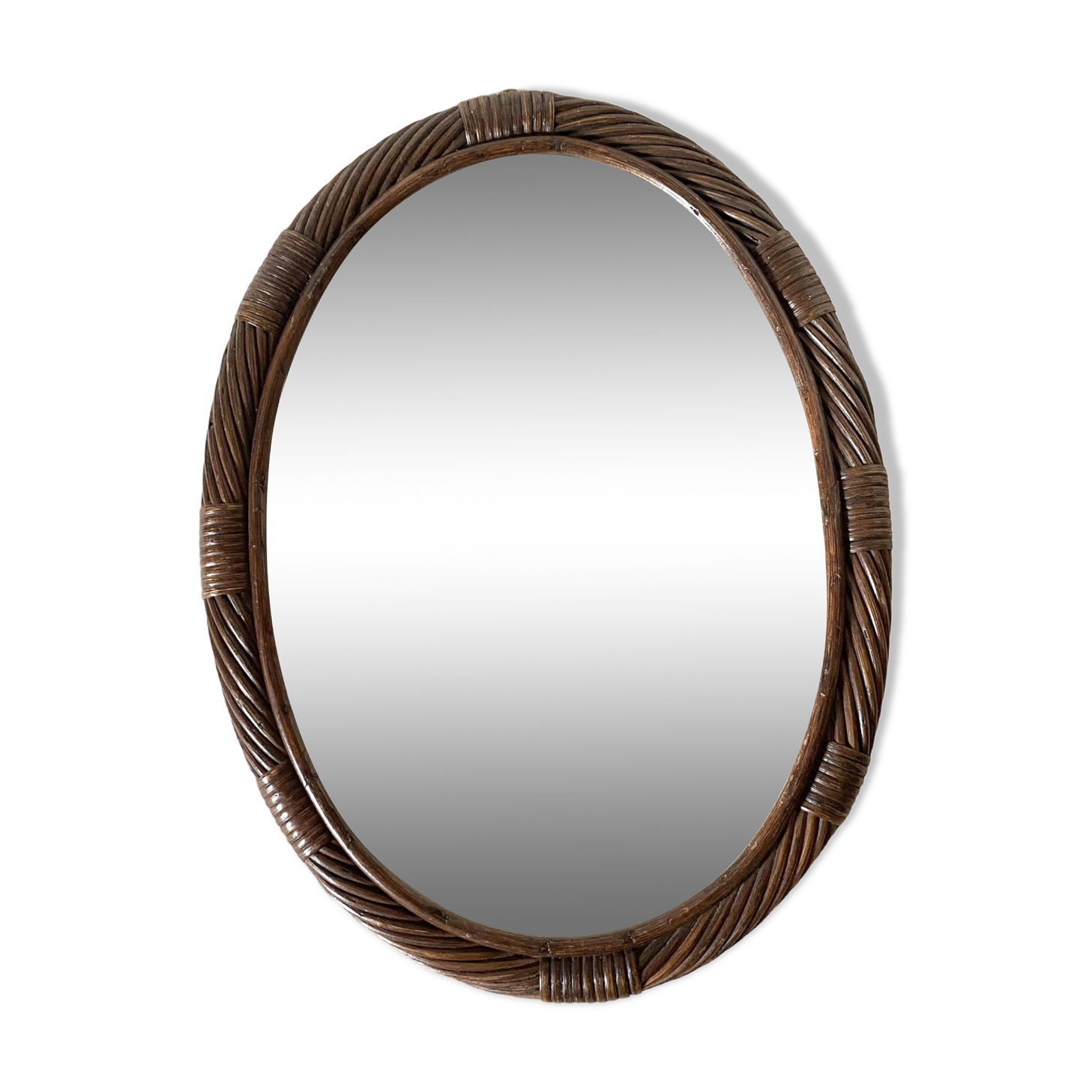 Oval rattan mirror