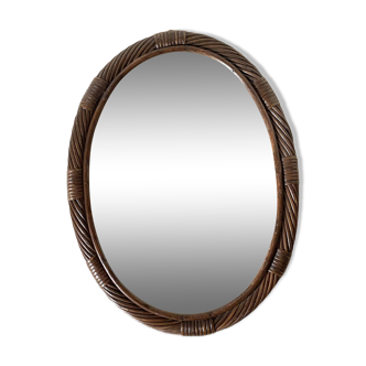 Oval rattan mirror