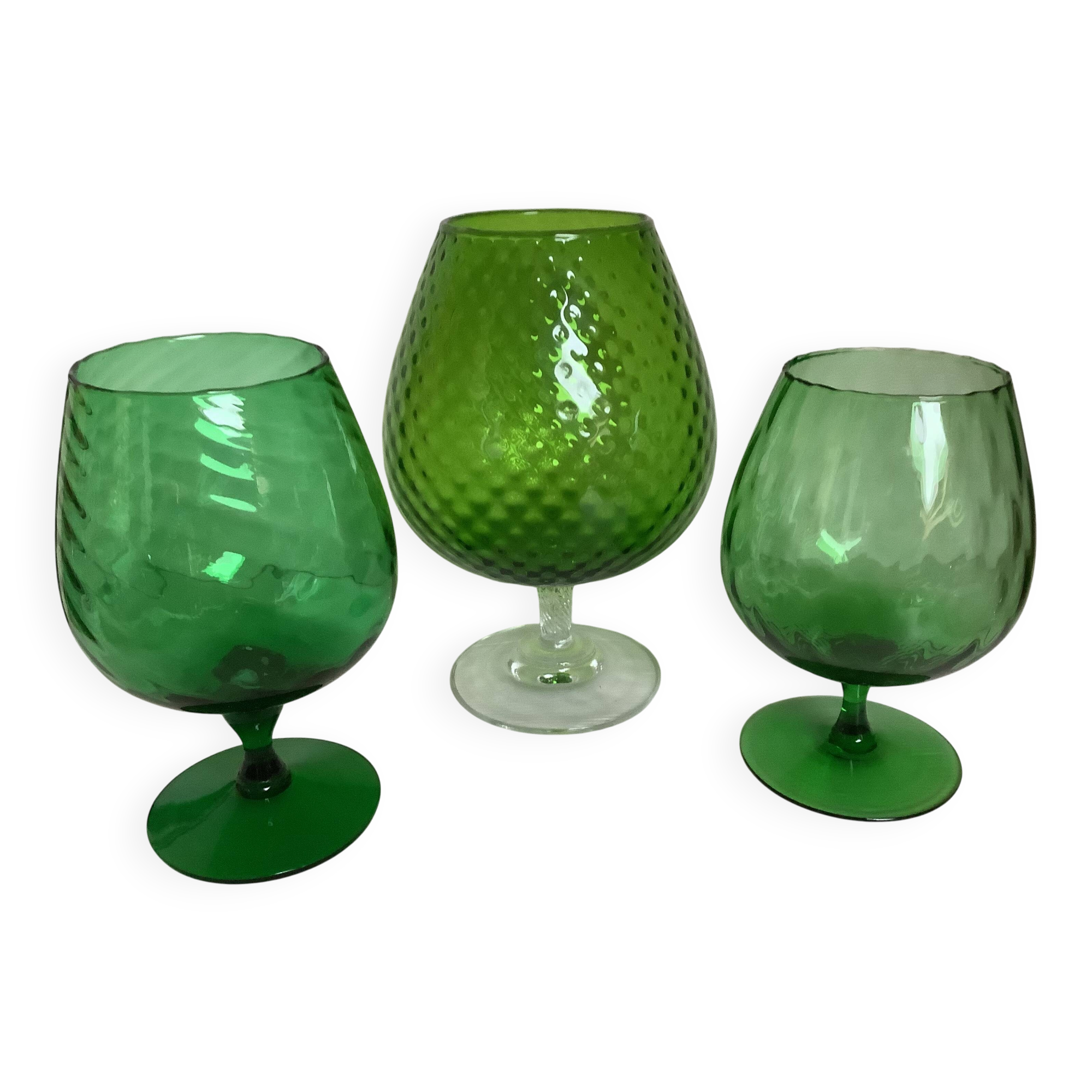 Trio of green glass vases Empoli Italy
