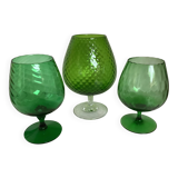 Trio of green glass vases Empoli Italy
