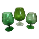 Trio de vases verres vert Empoli Italy