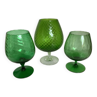 Trio of green glass vases Empoli Italy