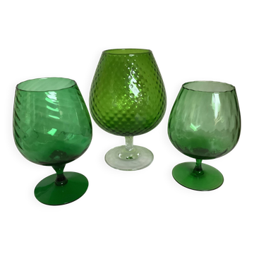 Trio of green glass vases Empoli Italy