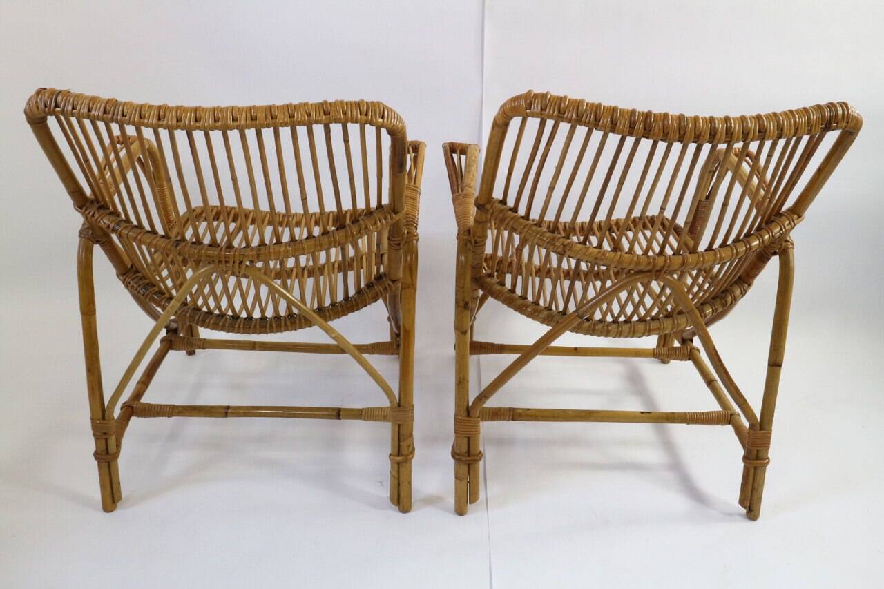 Pair of vintage bamboo armchairs, Bonacina style