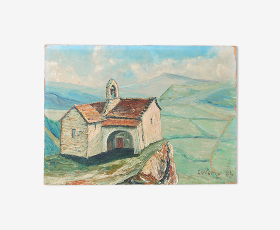 Tableau, peinture d'une chapelle signée, années 60