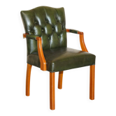 Fauteuil de bureau Chesterfield vintage en cuir Regency patiné