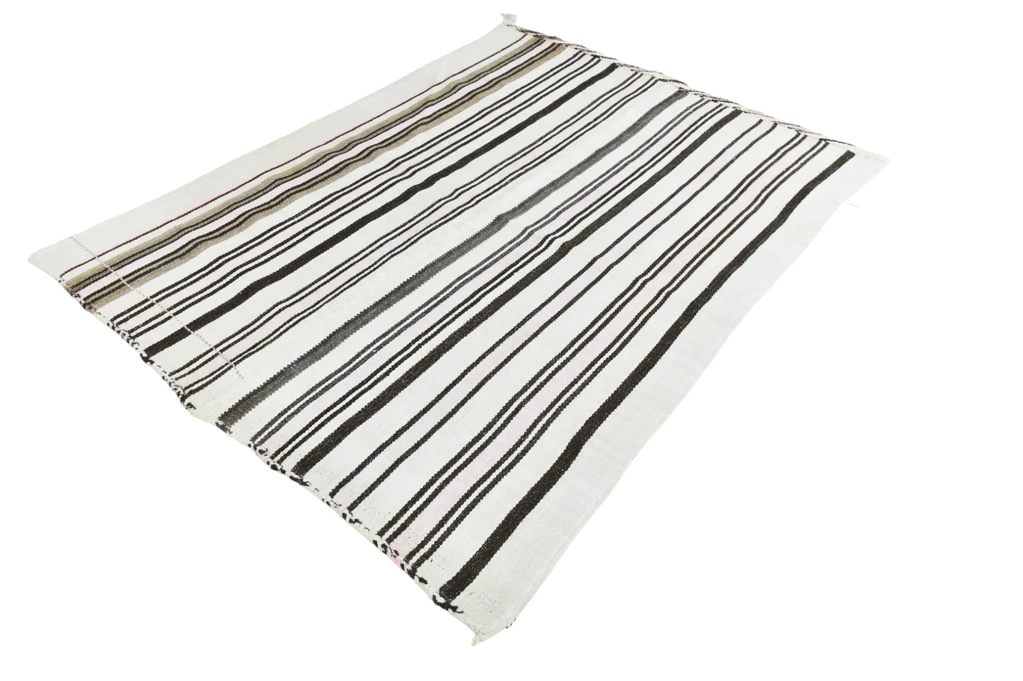 Mid Century Modern Off White & Black Kilim Rug, Bohemian Home Decor Carpet