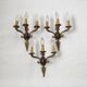 Set of 3 Bronze French Empire Style Triple Light Wall Sconces Neoclassical