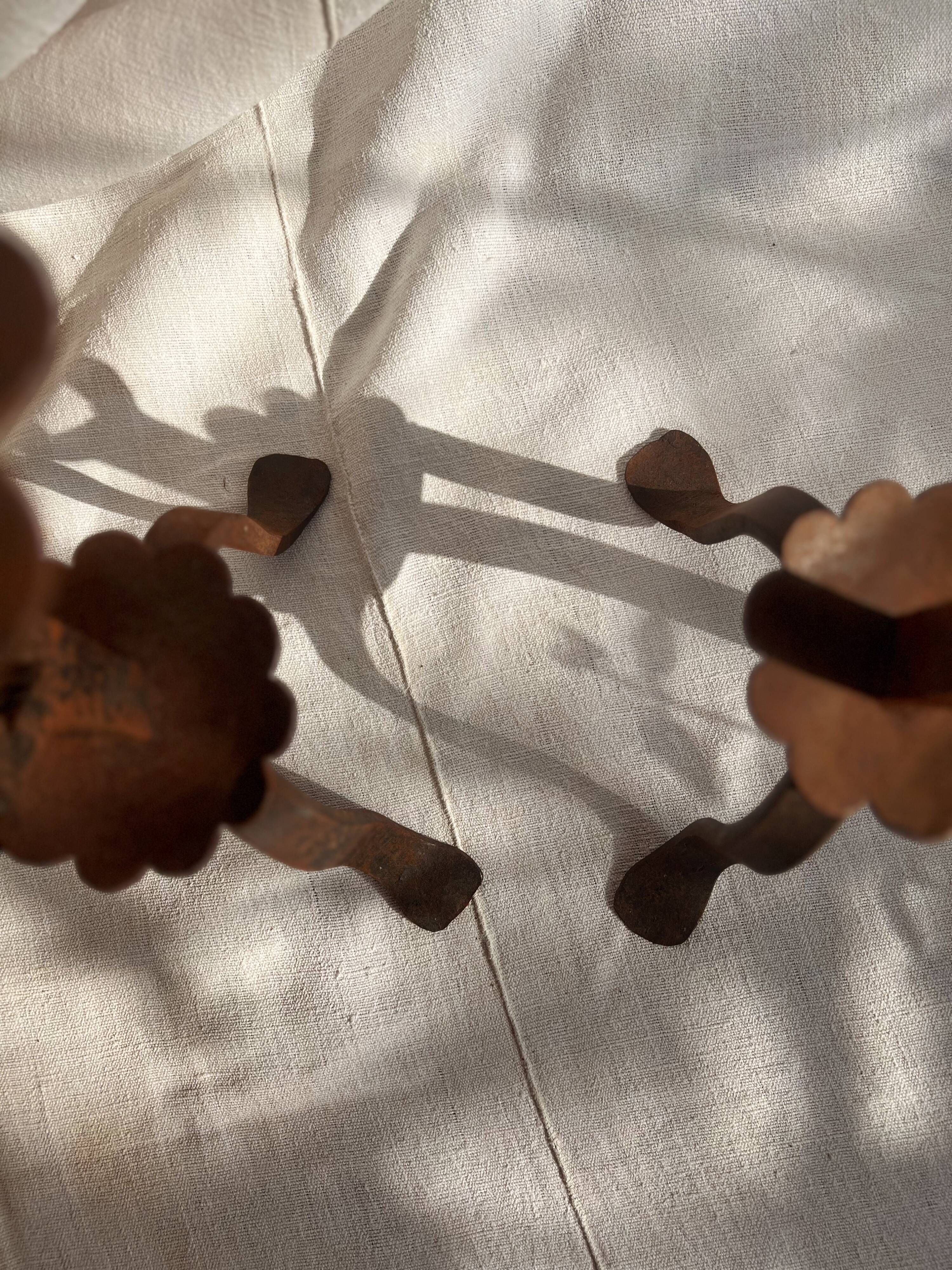 Pair of Antique French Wrought Iron Candlesticks