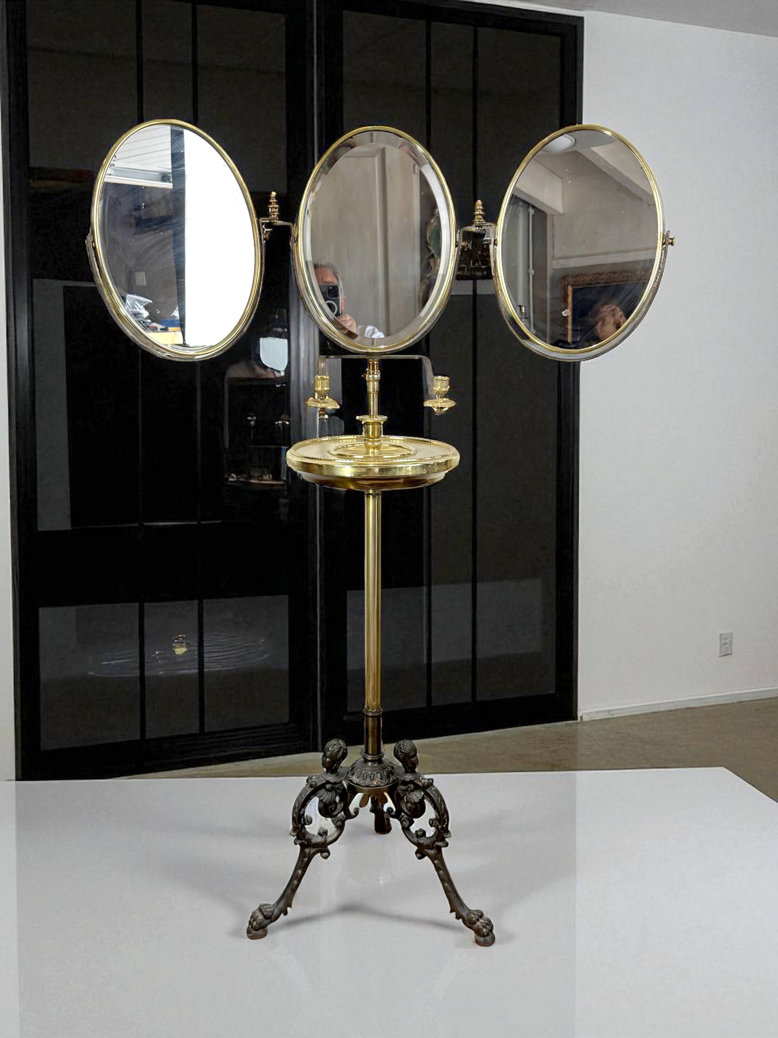 Miroir triptyque de barbier en laiton epoque napoleon iii réglable en haute