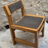 Set of 4 brutalist vintage chairs in solid wood and fabric