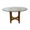Table 60s rattan marquetry and beveled glass top round