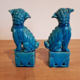 Paire de chiens fu en porcelaine - bleu