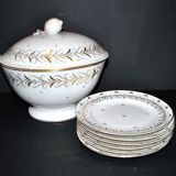 Niderviller set of 6 Empire plates and tureen in hard-paste porcelain with wheat decoration painted in gold, 1790