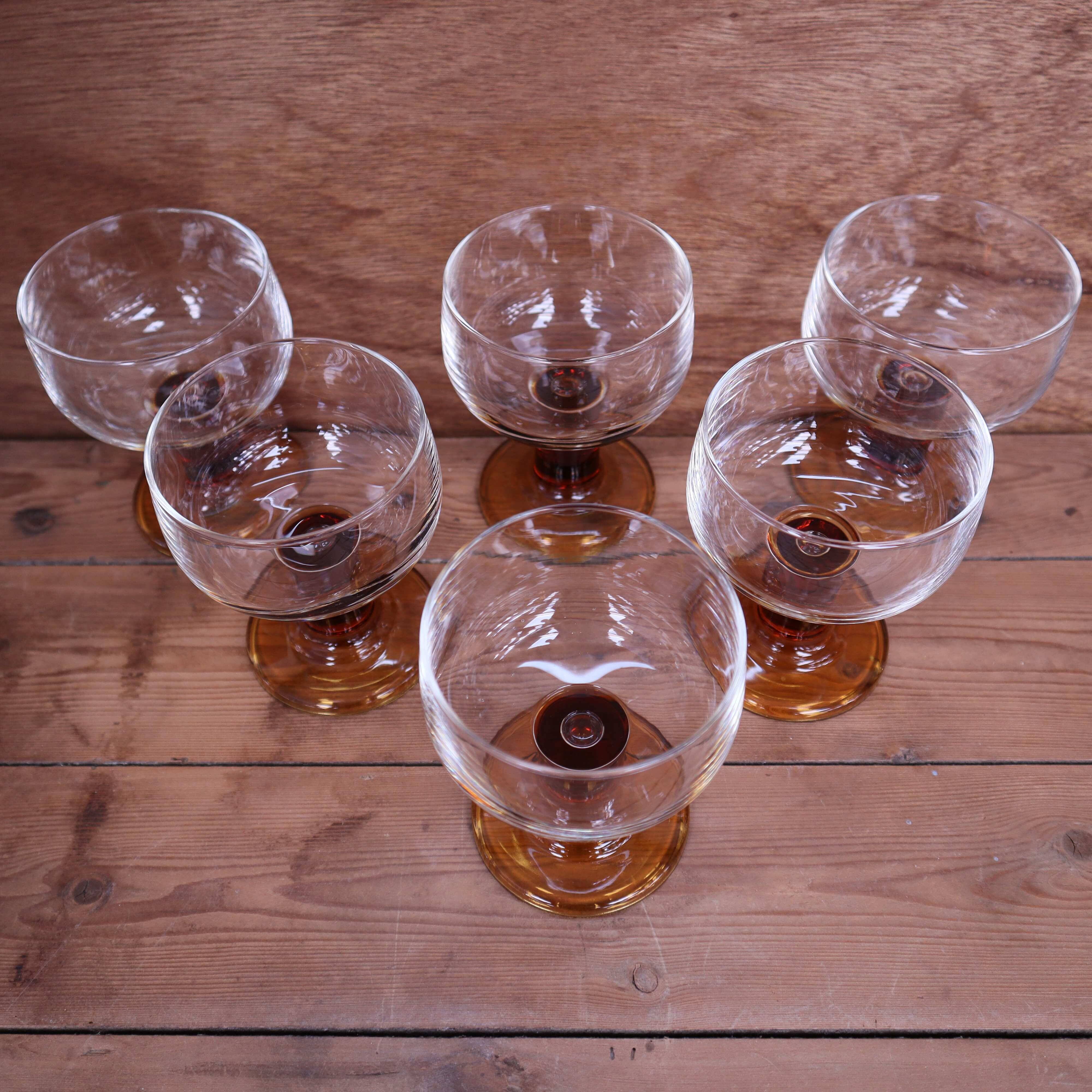 Set of 6 Amber stemmed glasses from the 70s